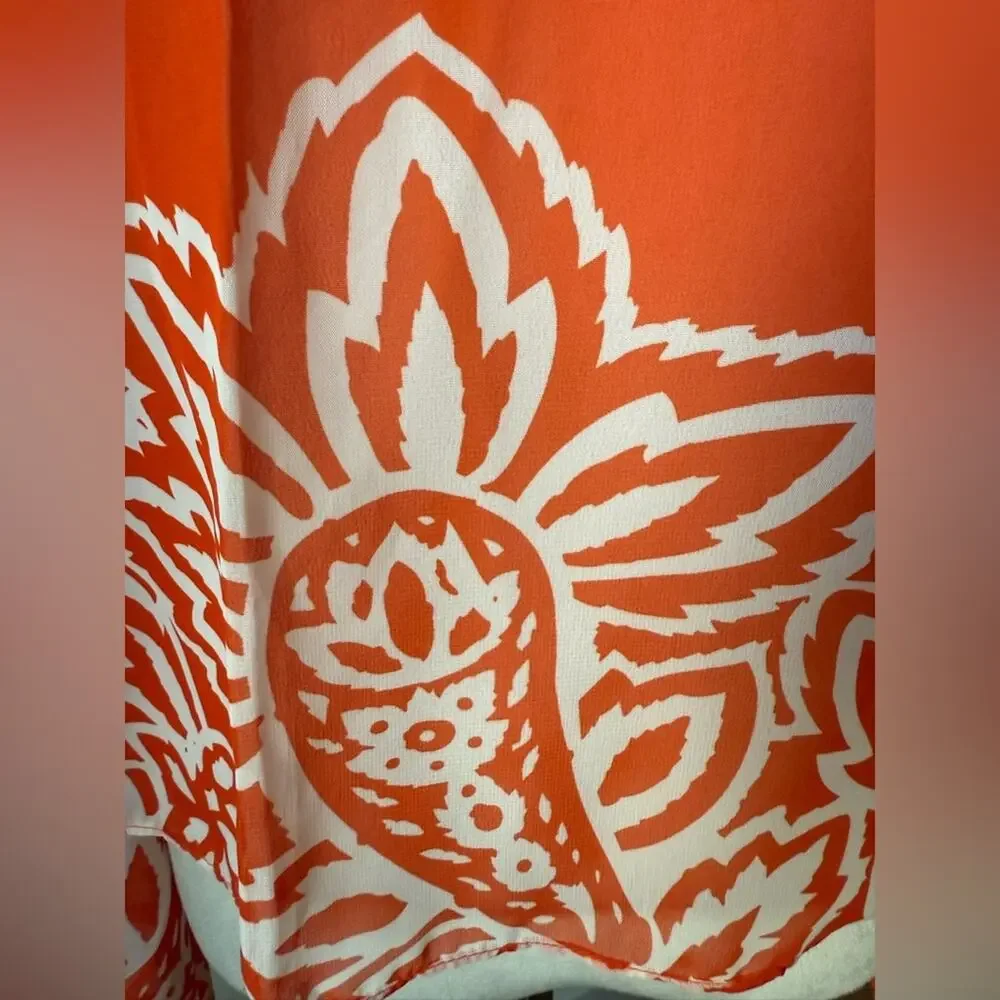 Estée‎ Lauder Orange White Floral Wrap Shawl Vintage 2005 Resortwear Beach Cover